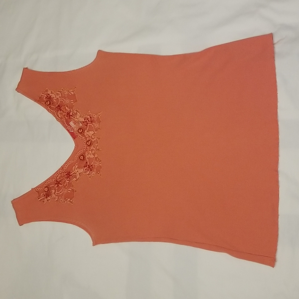 Anne Klein Sport V-Neck Embellished Ribbed Tank Top Size M
